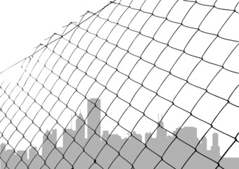 chain link fence with city vector