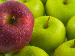 Wet Green and Red Apple Background