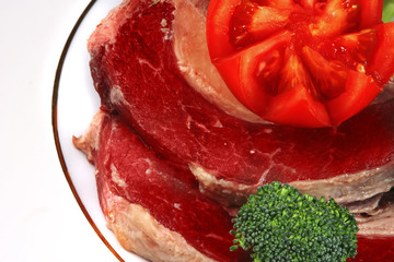 ripe steak and raw tomato