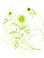 Vector illustration, green flowers on grunge green background