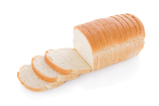 Sliced loaf of bread isolated on white background