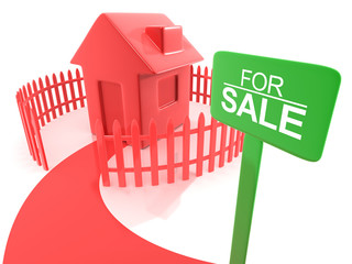 Red house for sale. Concept of business.