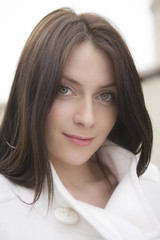 closeup portrait young smiling attractive woman with long hair