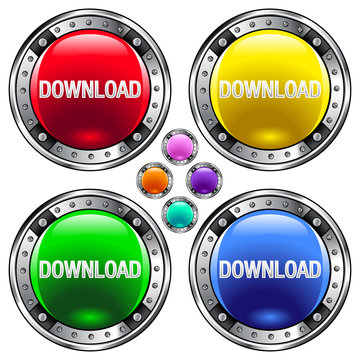Download icon on round vector button set