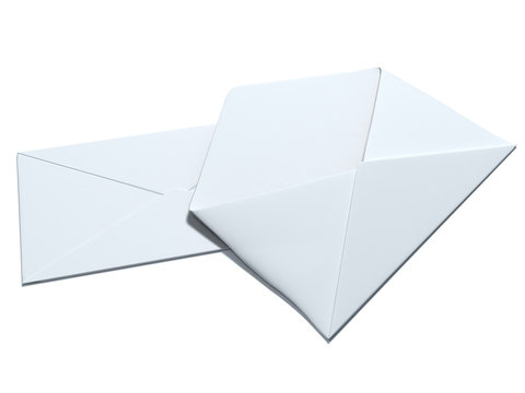 two white envelopes, one is opened