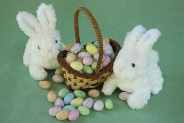 Miniature easter basket with bunnies