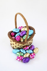 Fototapeta na wymiar Miniature easter basket of eggs.
