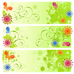 A set of three green summer banners