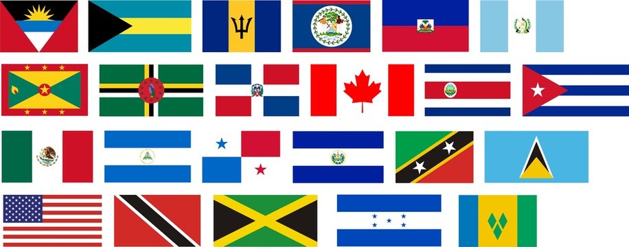 Flags of all North America countries. Illustration