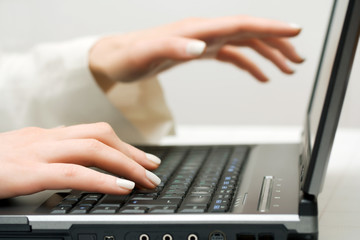 Female hands working at laptop.