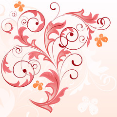 Summer pink background with plant and  butterflies