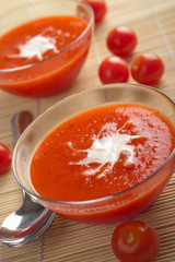 tomato soup over bamboo mat
