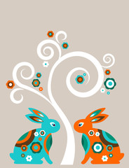 Easter greeting card with bunnies
