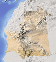 Mauritania, shaded relief map