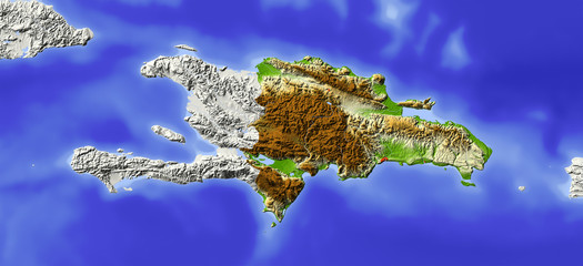 Dominican Republic, shaded relief map, colored for elevation - obrazy, fototapety, plakaty