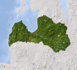 Latvia Shaded Relief Map Colored