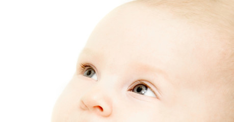 close up baby portrait over white