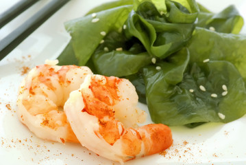 Garnelen mit Seegras Salat