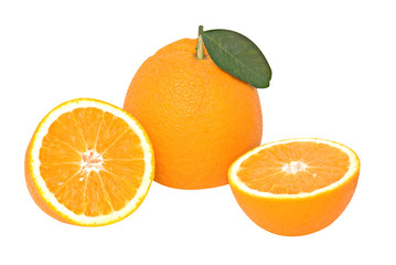 Oranges and its sections isolated on white background