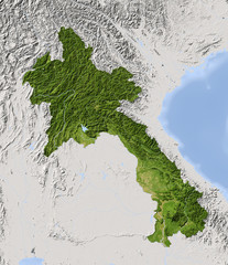 Laos, shaded relief map, colored for vegetation