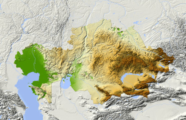 Kazakhstan, shaded relief map.