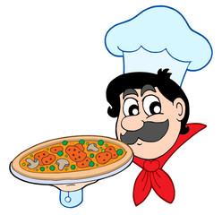 Cartoon chef with pizza