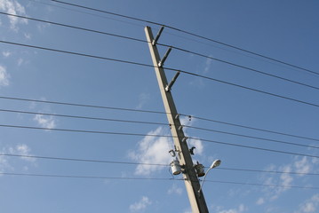 a close up of an electric pole