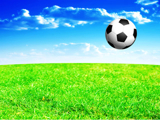 fly of football in the blue sky