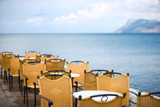 Empty Summer Cafe On Crete Island, Greece