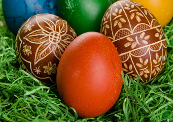 Easter egg on green grass