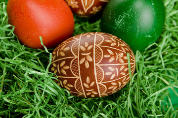 Easter egg on green grass
