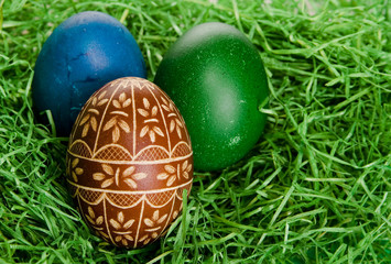 Easter egg on green grass