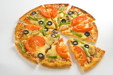 homemade pizza with fresh tomato olive mushroom cheese