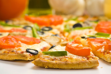 homemade pizza with fresh tomato olive mushroom cheese