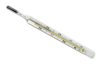 Mercury medical thermometer showing normal human temperature