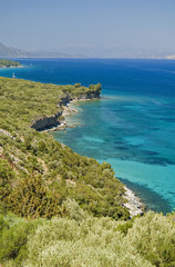 Scenic view of coastline in Dilek Peninsula  Kusadasi Turkey.