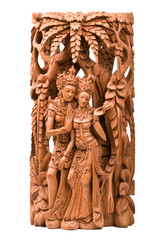 Rama and his wife Sita wood carving - obrazy, fototapety, plakaty