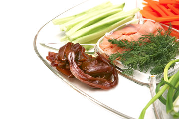 fresh salmon and vegetables