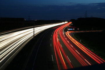 Langzeitbelichtung Autobahn A46 Anschlussstelle Haan Ost