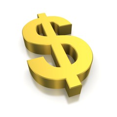 Golden dollar currency symbol. 3d rendered image