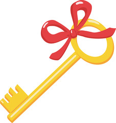 Gold key with a red bow