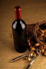 Assortment of nuts with red wine