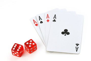 playing cards and dices isolated on the white