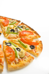 homemade pizza with fresh tomato olive mushroom cheese