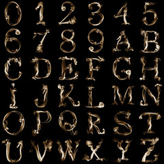 Letters and numbers from smoke on a black background