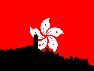 Hong Kong skyline with flag