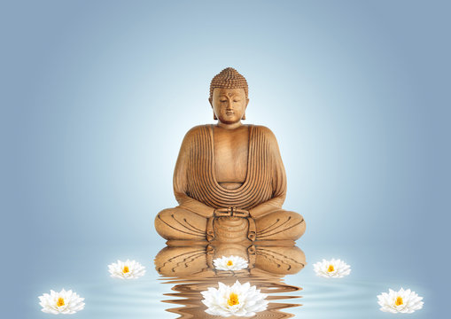 Buddha and Lily Flowers