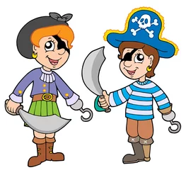 Deurstickers Piraten Piraat jongen en meisje