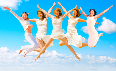 Women jumping in a group