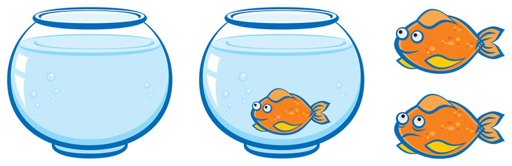 aquarium and goldfish with smile, illustration